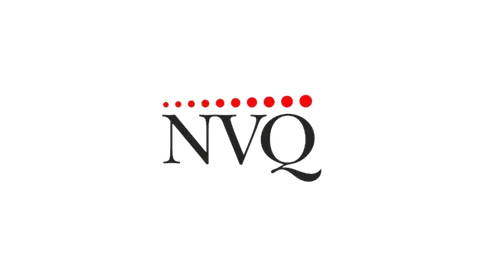 NVQ logo with black letters and a series of red dots above.